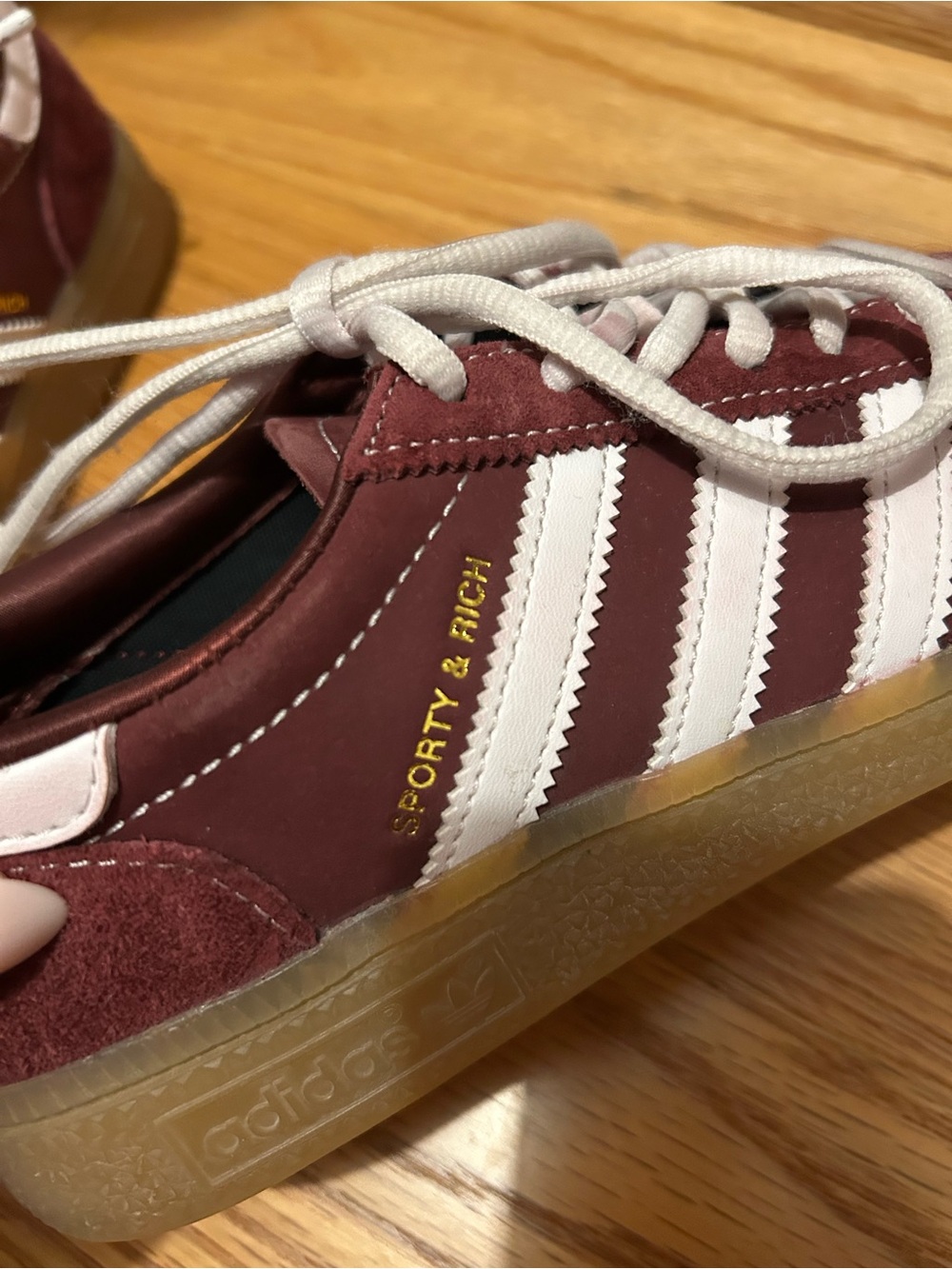 Sporty & Rich x adidas Maroon & White Suede Sneakers